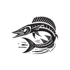 Black Color Barracuda silhouette design Vector Illustration, Solid White Background (6).eps