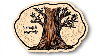 Vintage graphic of a strong tree, growth, strength, motivational quote, abstract illustration