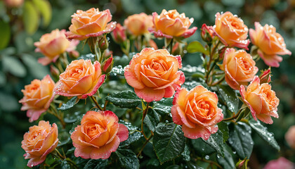 Dew-kissed mini orange roses