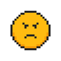 Fototapeta premium Pixel icon face emotion of anger, 8 bit face with emotion of anger.