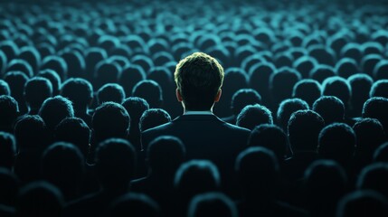 Standing Out From the Crowd - A single person stands with their back to the camera, facing a large crowd of people.  The image represents individuality and standing apart.