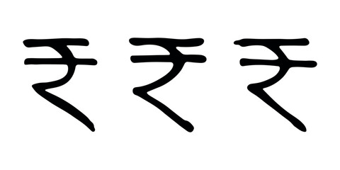 Hand drawn rupee currency symbol set Brush stroke doodle Single element for design