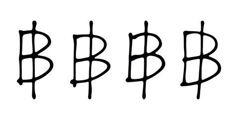 Hand drawn thai baht currency symbol set Brush stroke doodle Single element for design