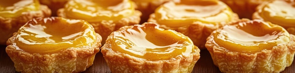 Freshly baked pastries on a wooden table, perfect for a cafe or bakery display