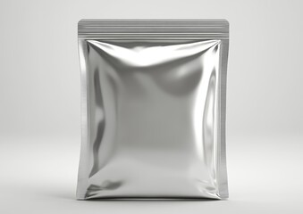 A white blank foil doy pack with a zipper closure, empty and crumpled, is placed on a pure white background, waiting for custom branding and product insertion
