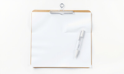 Blank clipboard with pen on white background, ideal for notes or sketches. Perfect for office or school use, conveying simplicity and organization
