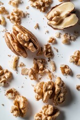 Fototapeta premium Walnuts photographed close-up on a white surface for illustration or design purposes