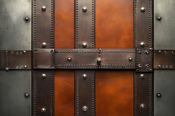 A close-up shot of a metal door with visible rivets, suitable for industrial or mechanical context uses