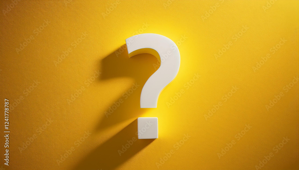Fototapete Question mark on yellow background. 3D rendering. FAQ and QA. Problem solution.