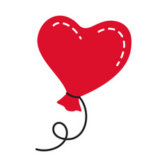 Heart shaped red balloon doodle style Hand drawn trendy flat style love isolated icon Romantic symbol of love for web graphic design poster tattoo Valentines Day card line art Vector illustration