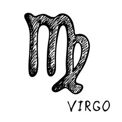 Hand drawn virgo zodiac sign Esoteric symbol doodle Astrology clipart Element for design