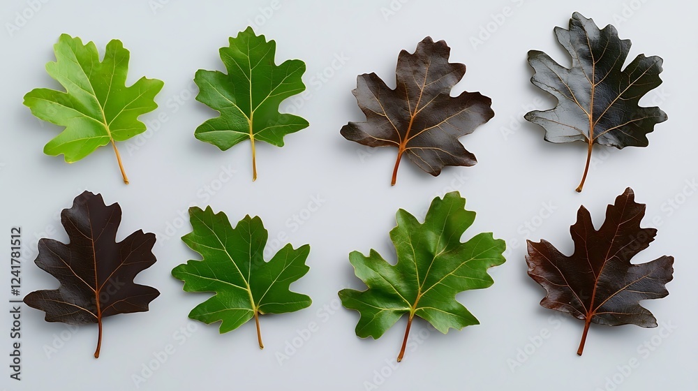 Canvas Prints Various Oak Leaves Displayed on a Light Background, Showcasing Different Colors and Textures