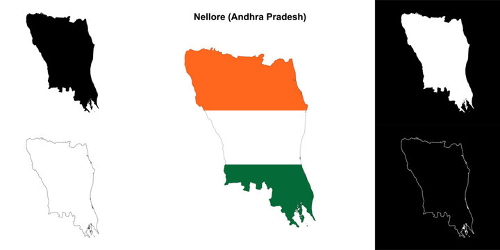 Nellore district (Andhra Pradesh) blank outline map set