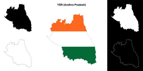 Fototapeta premium YSR district (Andhra Pradesh) blank outline map set