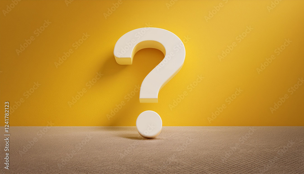 Fototapete Question mark on yellow background. 3D rendering. FAQ and QA. Problem solution.
