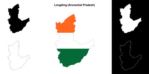 Longding district (Arunachal Pradesh) blank outline map set