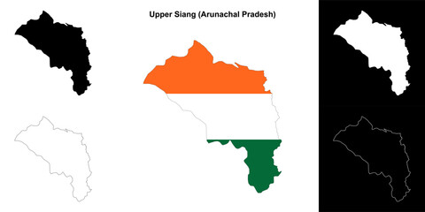 Fototapeta premium Upper Siang district (Arunachal Pradesh) blank outline map set