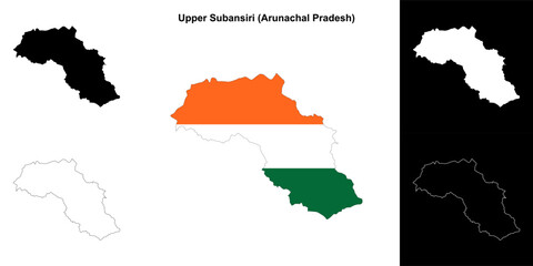 Upper Subansiri district (Arunachal Pradesh) blank outline map set