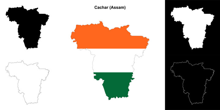 Cachar district (Assam) blank outline map set