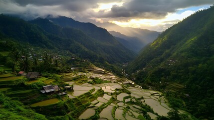 The most beautiful sunset over the rice terraces
