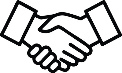 Obraz premium Business Handshake Icon - Black and White Line Art Symbol of Partnership, Agreement, Trust, and Collaboration