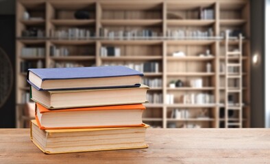 Set of books in school library background