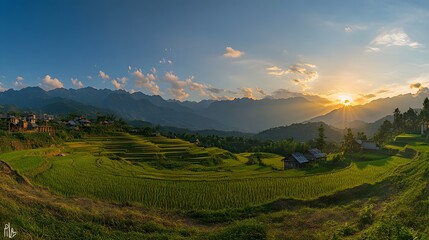 The most beautiful sunset over the rice terraces
