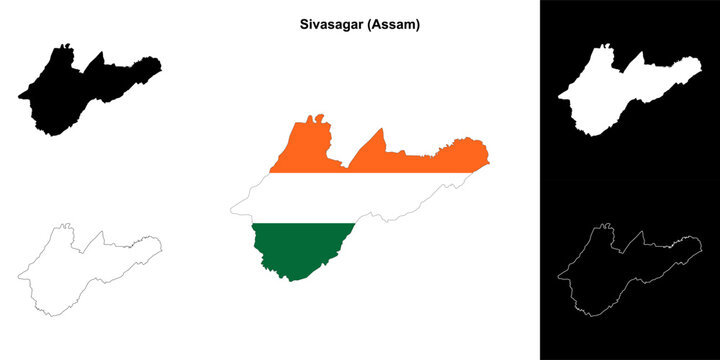 Sivasagar district (Assam) blank outline map set