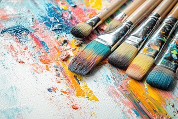 Obraz premium A collection of paint brushes placed neatly on a table, ready for use