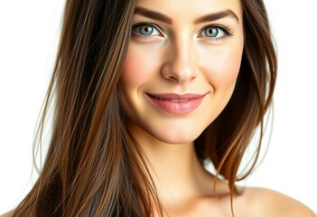 Naklejka premium Female portrait with long hair on white background