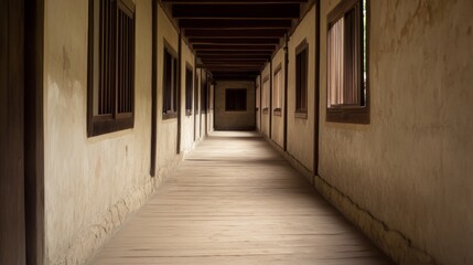 Long corridor, ancient building, Japan, sunlight
