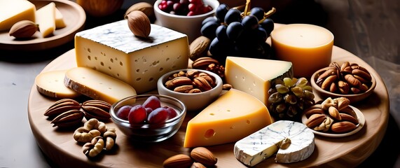 Artisan cheese board beautifully arranged with nuts fruits and artisanal selections