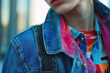 Obraz premium Portrait of someone wearing a denim jacket, great for personal use or social media posts