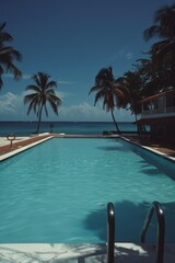 Fototapeta premium Hotel luxury outdoor swimming pool. Paradise. Tourism. Travel. Relaxation. Calmness. Vacation. 