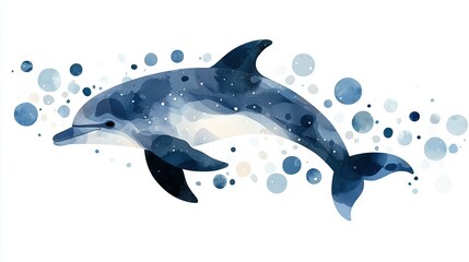 Fototapeta premium Watercolor painting of a dolphin swimming in a body of water with bubbles on the bottom