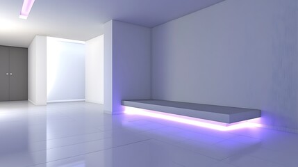 Modern hallway bench, purple light