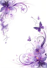 Vector purple floral background with swirls and butterflies
