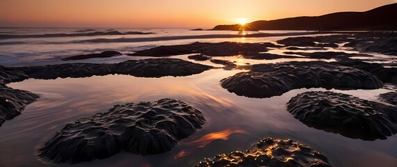 Captivating tidal pools revealing hidden aquatic life at sunset