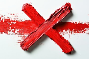 Hand-painted red X mark on a white background - symbolizing rejection