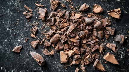 A pile of chopped up chocolate pieces on a table, perfect for decoration or use in recipes