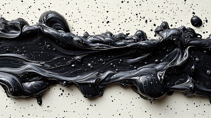 Abstract black paint swirl on a light background, showcasing fluid motion and texture, ideal for artistic designs