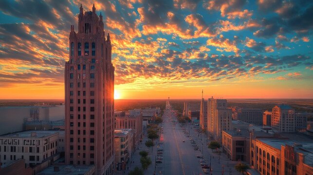 Downtown New Haven, Connecticut's Vital Cityscape with Room for Copy - Stock Photo