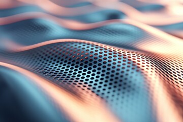 Fototapeta premium Abstract metallic wave pattern with circular perforations and soft lighting
