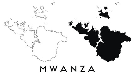 Mwanza map outline and black silhouette vector