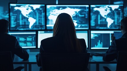 Diverse team analyzing social media metrics modern office data visualization tech environment professional perspective