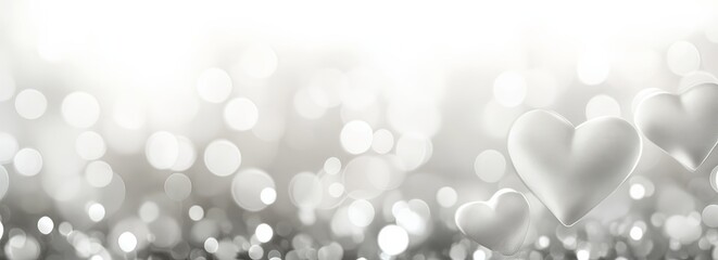 Elegant white and gray heart bokeh background for Valentine's Day celebration.