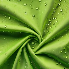 Fototapeta premium green satin fabric with water drops close-up, abstract background