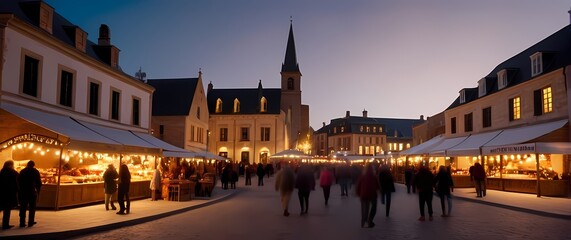 Charming town square with artisanal vendors celebrating local craft and community spirit