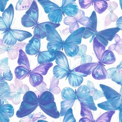 Obraz premium seamless hand drawn pattern of delicate butterflies on white background. Beautiful pastel creatures wallpaper design