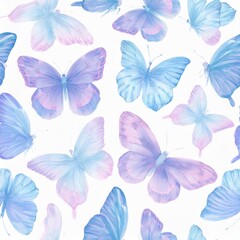 Fototapeta premium seamless hand drawn pattern of delicate butterflies on white background. Beautiful pastel creatures wallpaper design